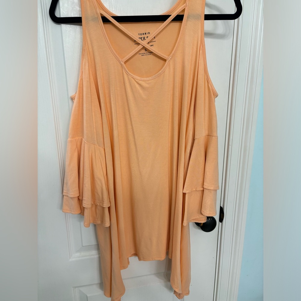 Torrid Super Soft Cold Shoulder Bell Sleeve Top - Size 1